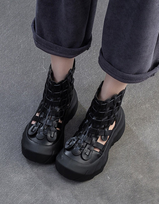 Handmade Leather Woven Breathable Wide Toe Box Boots