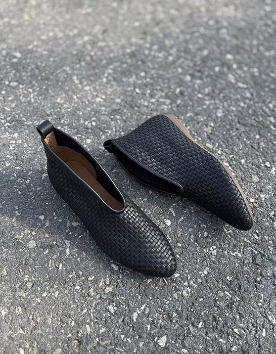 Handmade Leather Woven Pointed Toe Ankle Boots Obiono June Shoes Collection 2026 98.00