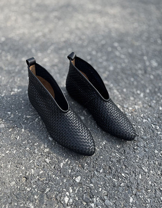 Handmade Leather Woven Pointed Toe Ankle Boots Obiono June Shoes Collection 2026 98.00