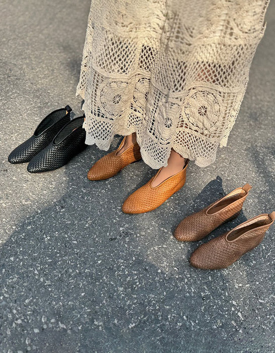 Handmade Leather Woven Pointed Toe Ankle Boots Obiono June Shoes Collection 2026 98.00