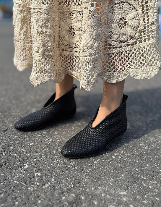 Handmade Leather Woven Pointed Toe Ankle Boots Obiono June Shoes Collection 2026 98.00