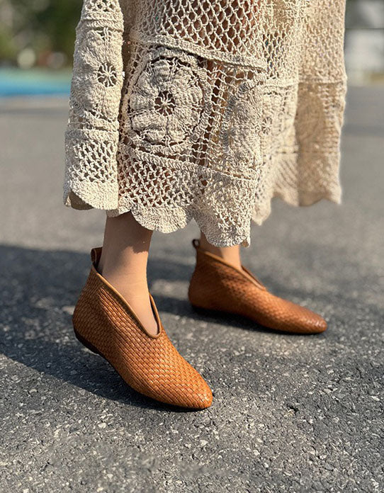Handmade Leather Woven Pointed Toe Ankle Boots Obiono June Shoes Collection 2026 98.00