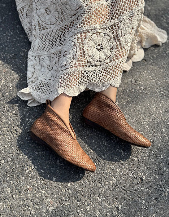Handmade Leather Woven Pointed Toe Ankle Boots Obiono June Shoes Collection 2026 98.00