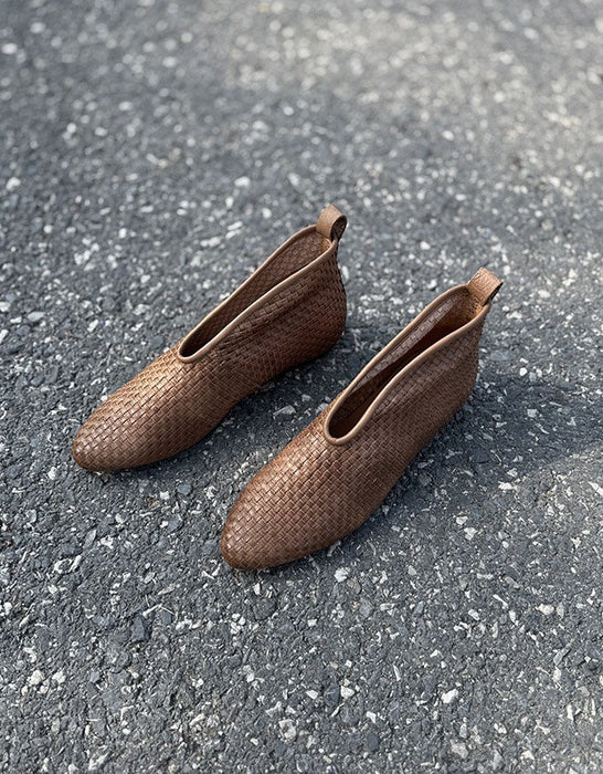 Handmade Leather Woven Pointed Toe Ankle Boots Obiono June Shoes Collection 2026 98.00
