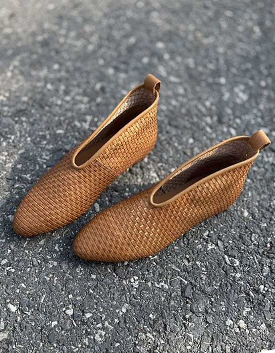 Handmade Leather Woven Pointed Toe Ankle Boots Obiono June Shoes Collection 2026 98.00