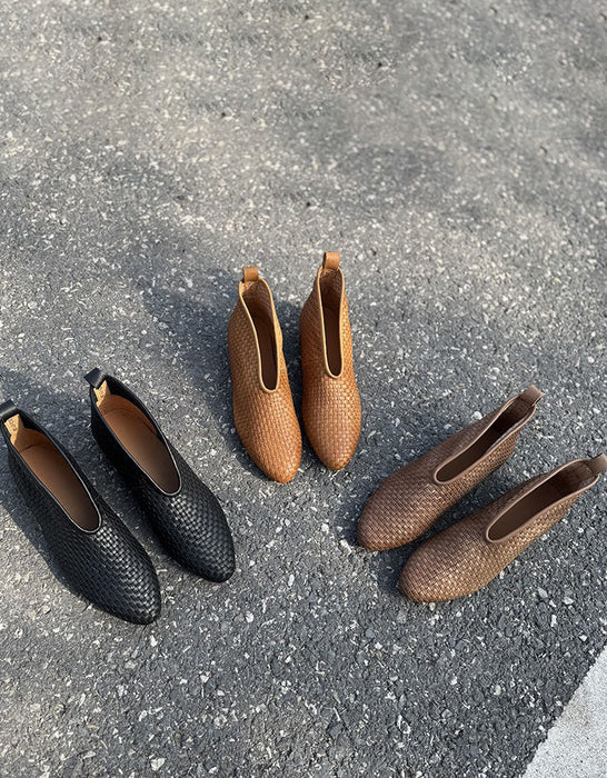 Handmade Leather Woven Pointed Toe Ankle Boots Obiono June Shoes Collection 2026 98.00