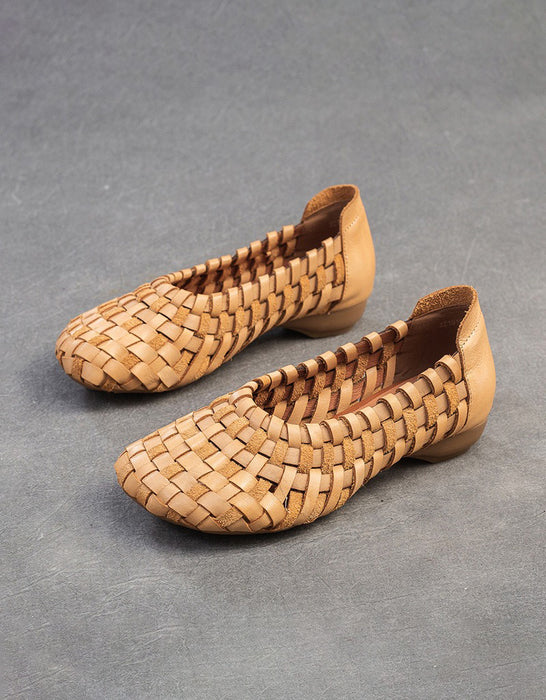 Handmade Leather Woven Retro Flat Pumps