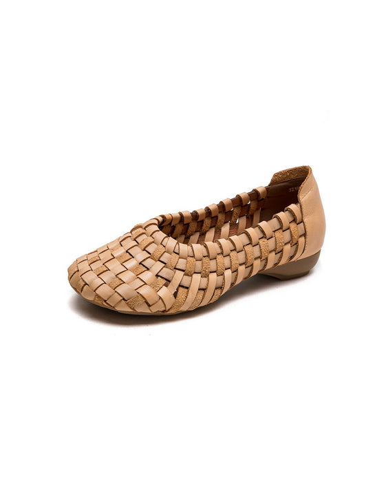 Handmade Leather Woven Retro Flat Pumps