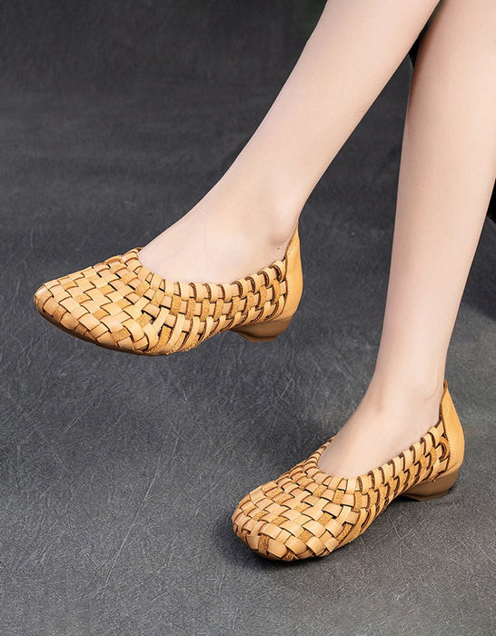 Handmade Leather Woven Retro Flat Pumps