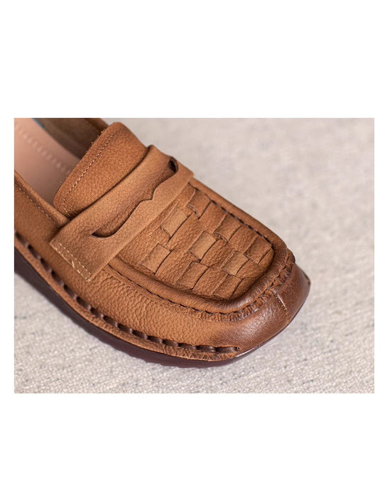 Handmade Leather Woven Soft Sole Loafers