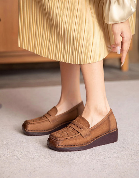 Handmade Leather Woven Soft Sole Loafers
