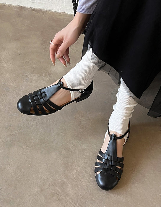 Handmade Leather Woven T-strap Close Toe Sandals May Shoes Collection 2026 96.00