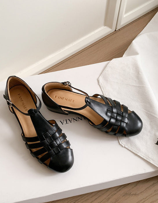 Handmade Leather Woven T-strap Close Toe Sandals May Shoes Collection 2026 96.00