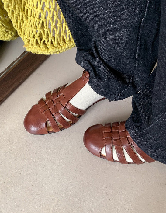 Handmade Leather Woven T-strap Close Toe Sandals May Shoes Collection 2026 96.00