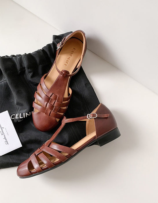Handmade Leather Woven T-strap Close Toe Sandals May Shoes Collection 2026 96.00