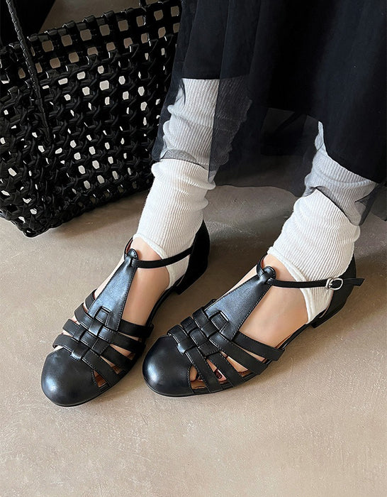 Handmade Leather Woven T-strap Close Toe Sandals May Shoes Collection 2026 96.00
