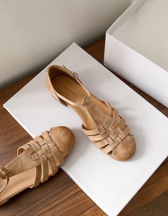 Handmade Leather Woven T-strap Close Toe Sandals May Shoes Collection 2026 96.00