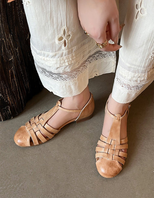 Handmade Leather Woven T-strap Close Toe Sandals May Shoes Collection 2026 96.00