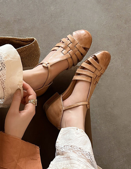 Handmade Leather Woven T-strap Close Toe Sandals May Shoes Collection 2026 96.00