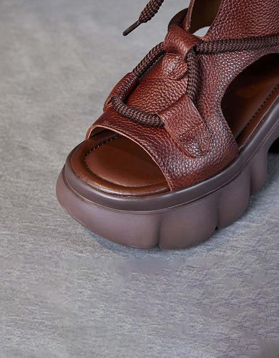 Handmade Open Toe Retro Platform Sandals Boots
