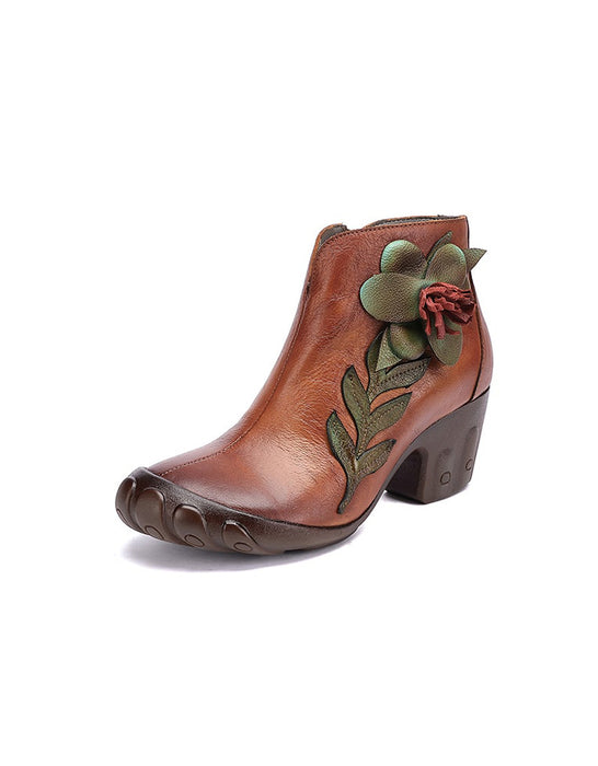 Handmade Retro Elegant Flower Chunky Boots
