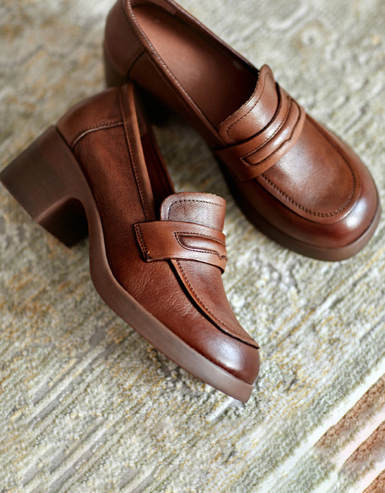 Mocassins Femme à Talon épais - Cuir Synthétique, Bout Pointu, Slip-on - Confort Et Style Pour Travail Ou Sortie