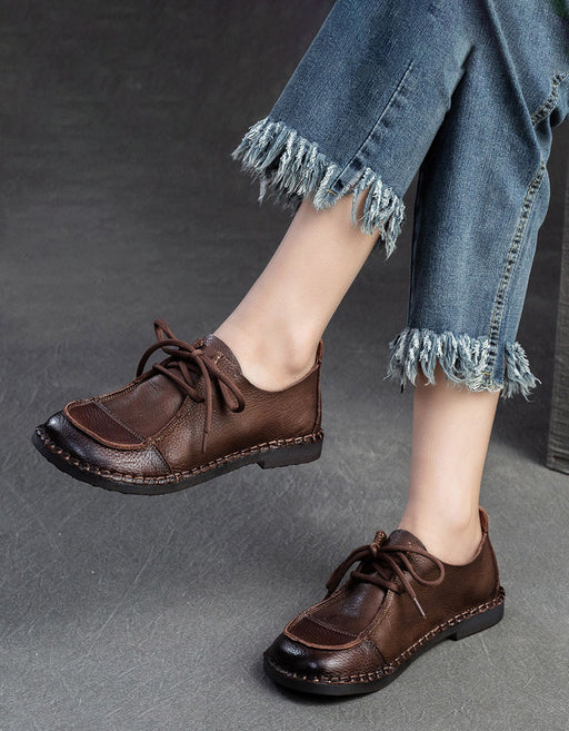 Handmade Retro Leather Stitch Soft Leather Flat Shoes Jan Shoe Collection 2026 88.00
