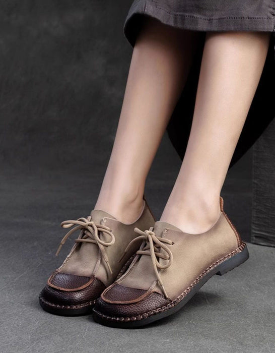Handmade Retro Leather Stitch Soft Leather Flat Shoes Apricot Jan Shoe Collection 2026 88.00
