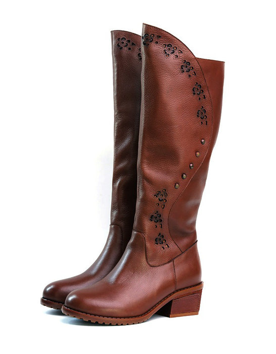 Handmade Retro Leather Women Knee High Boots