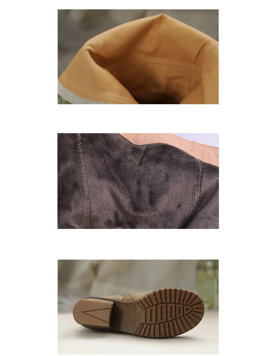 Handmade Retro Leather Women Knee High Boots