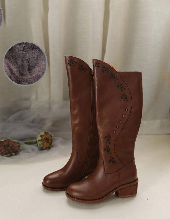 Handmade Retro Leather Women Knee High Boots