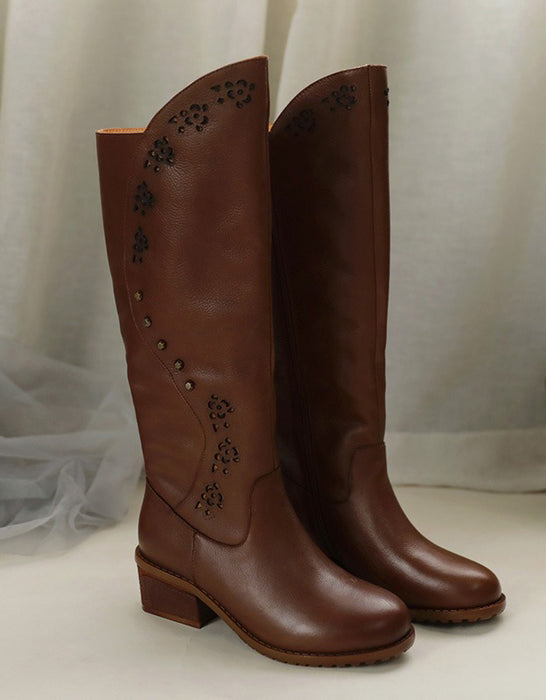 Handmade Retro Leather Women Knee High Boots