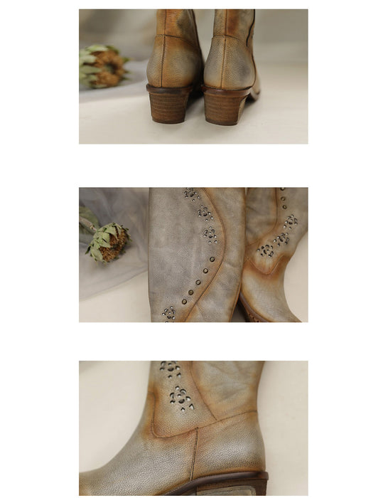 Handmade Retro Leather Women Knee High Boots