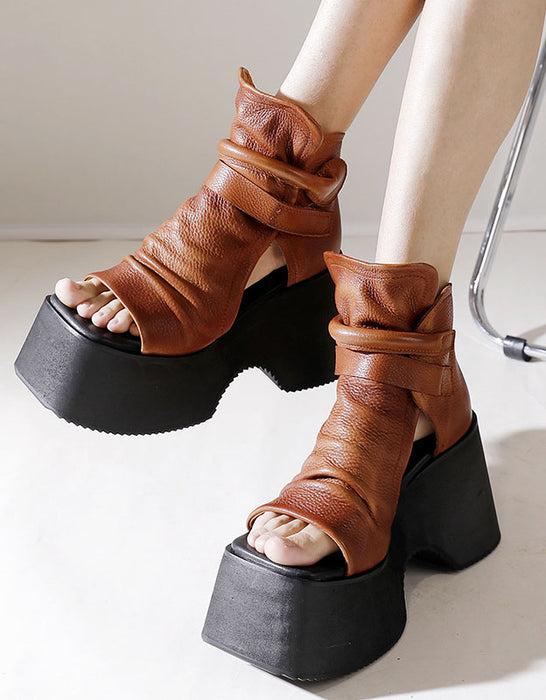 Handmade Retro Open Toe Platform Sandals — Obiono