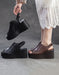 Handmade Retro Summer Black Wedge Slippers Slingback March Shoe Collection 2026 98.00