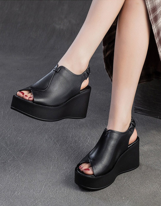 Handmade Retro Summer Black Wedge Slippers Slingback March Shoe Collection 2026 98.00