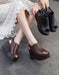 Handmade Retro Summer Black Wedge Slippers Slingback March Shoe Collection 2026 98.00