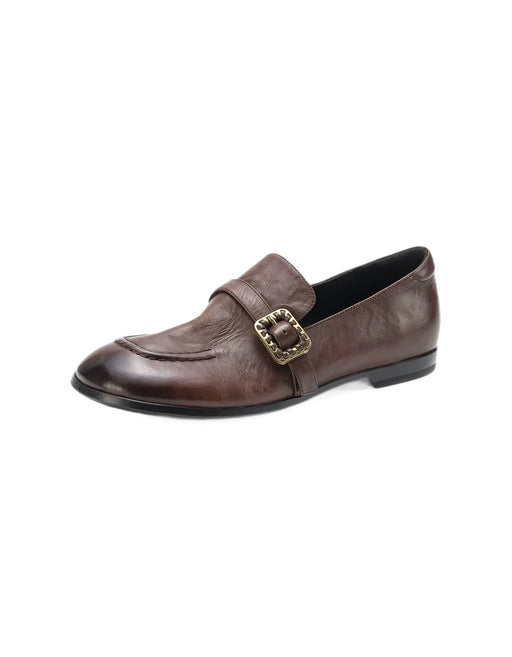Handmade Round Toe Single Buckle Front Comfortable Loafers Coffee March Shoe Collection 2026 113.00