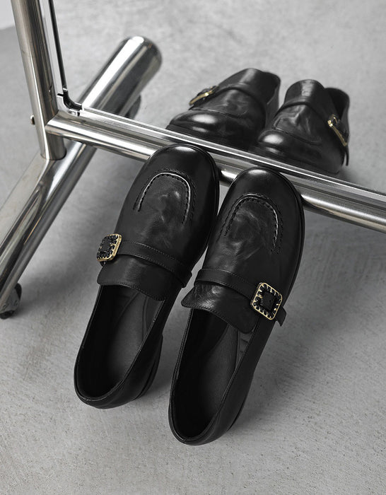Handmade Round Toe Single Buckle Front Comfortable Loafers Black March Shoe Collection 2026 113.00
