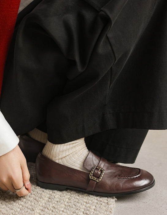 Handmade Round Toe Single Buckle Front Comfortable Loafers Coffee March Shoe Collection 2026 113.00