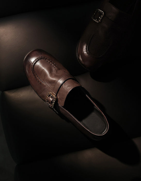 Handmade Round Toe Single Buckle Front Comfortable Loafers March Shoe Collection 2026 113.00