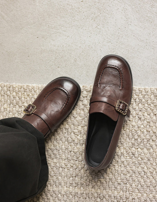 Handmade Round Toe Single Buckle Front Comfortable Loafers Coffee March Shoe Collection 2026 113.00