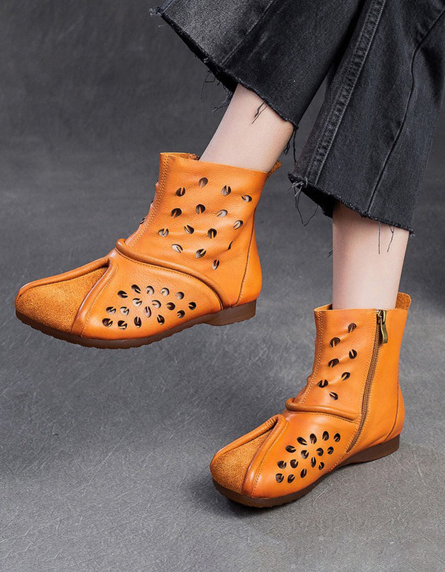 Handmade Soft Leather Hollow Wide Toe Box Boots — Obiono