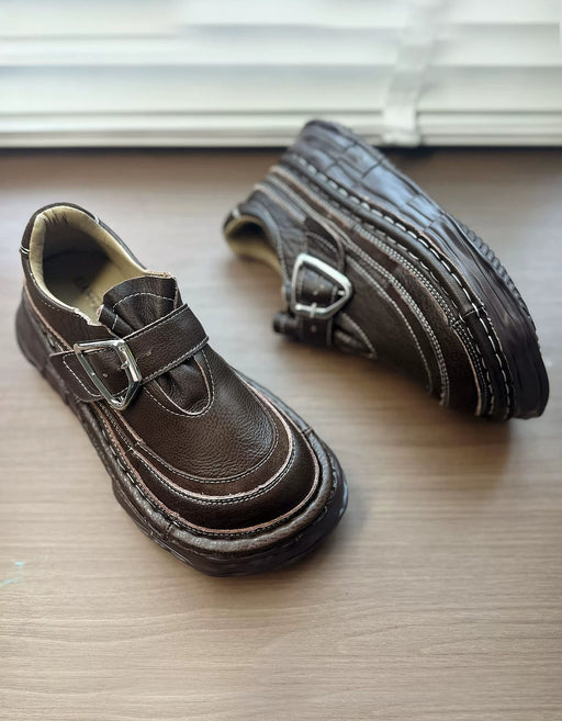 Handmade Soft Soles Single Strap Chunky Wide Toe Box Platform Shoes Coffee, Sep Shoes Collection 2026, 80.77