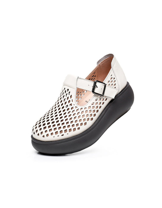 Handmade Summer Hollow T-strap Wedge Sandals Beige Obiono May Shoes Collection 2026 80.50