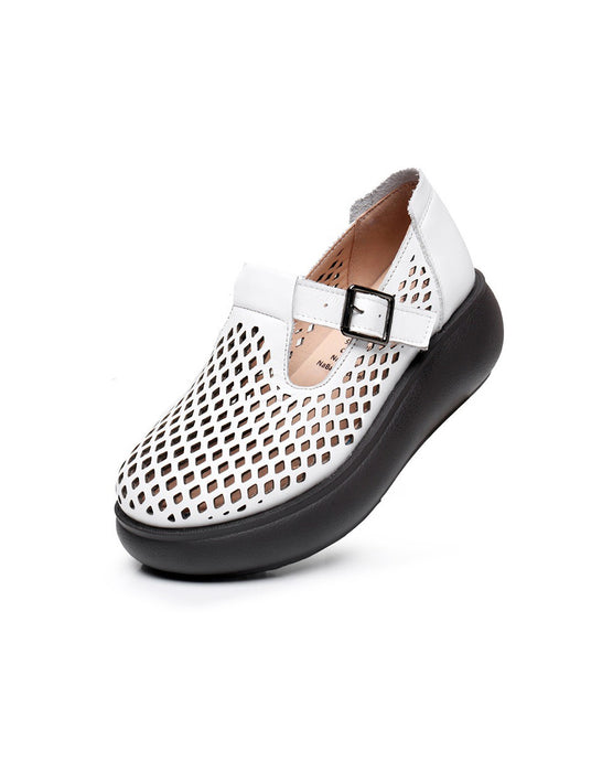 Handmade Summer Hollow T-strap Wedge Sandals White Obiono May Shoes Collection 2026 80.50