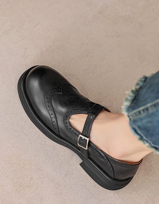 Handmade T-strap Brogue Style Oxford Shoes 34-42