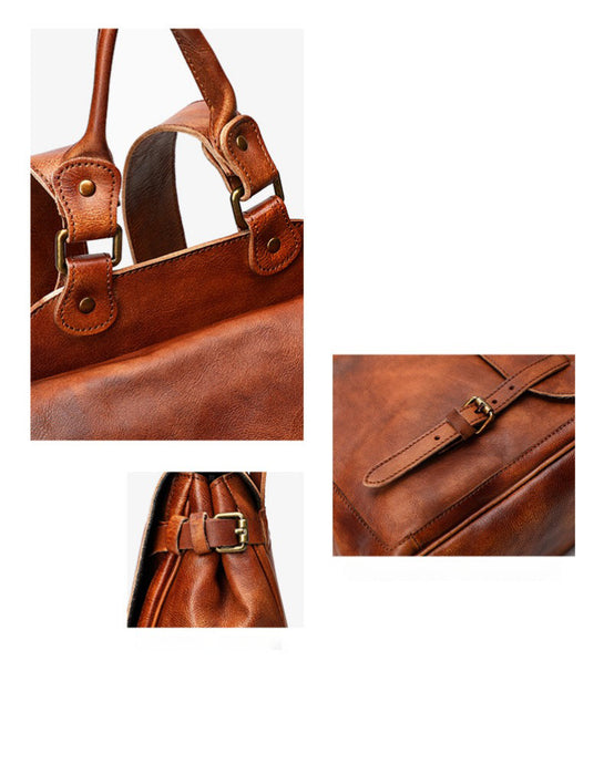 Handmade Tanned Large Capacity Leather Backpack for Men Details