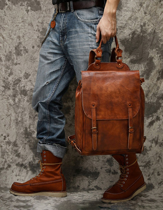 Handmade Tanned Large Capacity Leather Backpack for Men