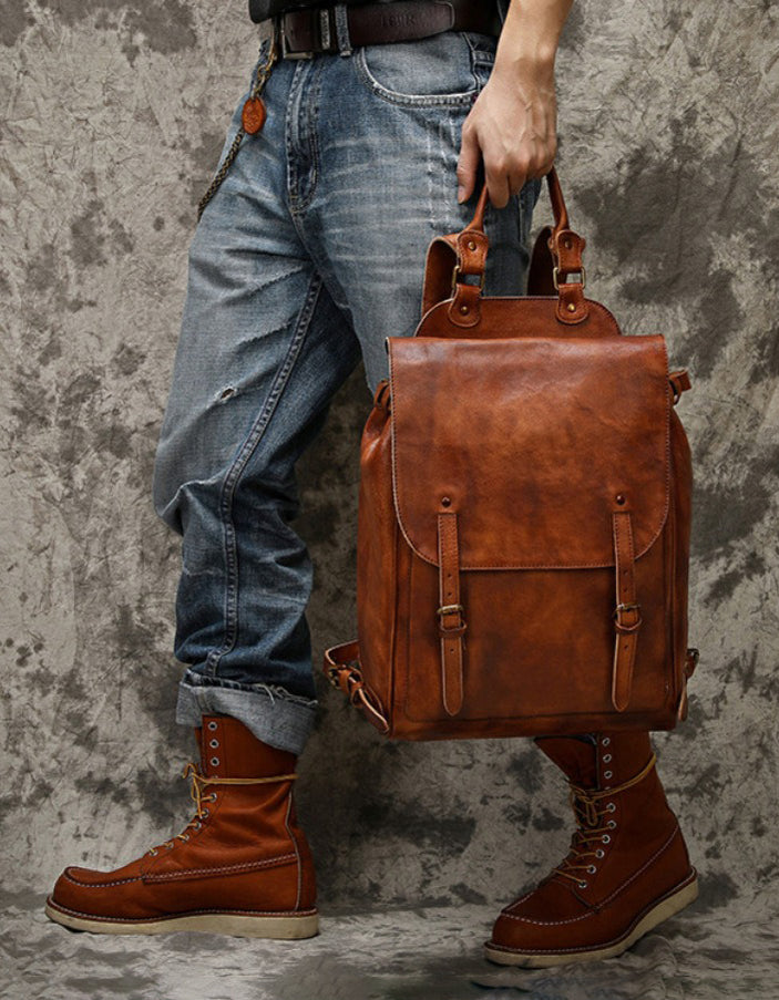 Handmade Tanned Large Capacity Leather Backpack for Men — Obiono